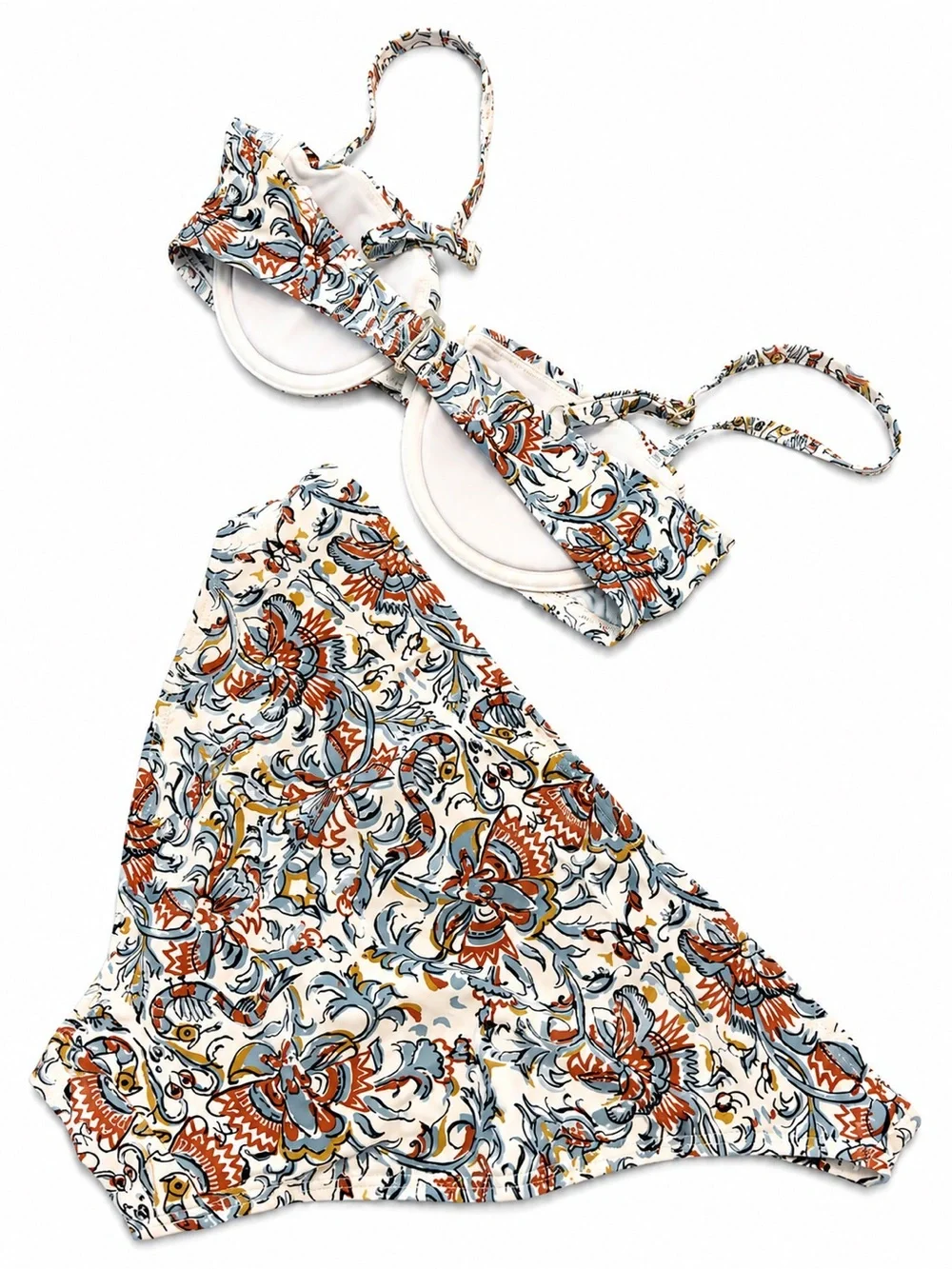 Tory Burch Cream Bikini with Rust and Blue Floral Print